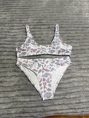 TikTok Neutral Camo Print Scoop Bikini Set